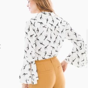 Chico's Women's White/Black Giraffe Pattern Button Down Blouse M